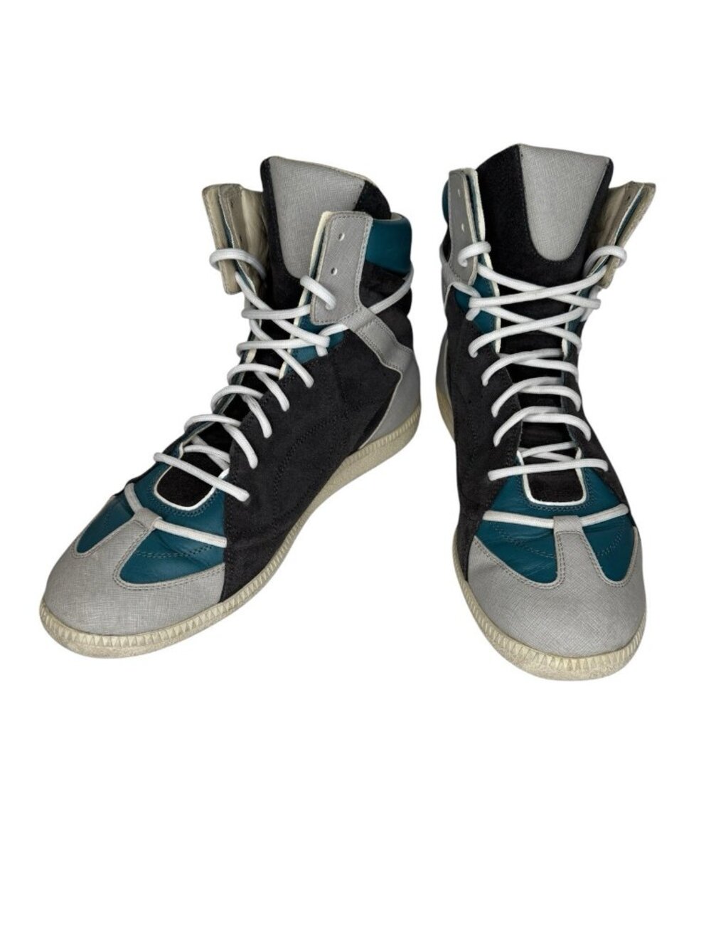 Maison Margiela 43 Replica High-Top Sneaker Grey Saffiano Teal Charcoal Suede